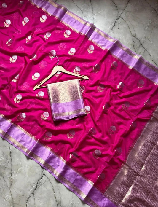 Rani Pink with Pink Bridal Warm Silk Premium Banarasi Saree