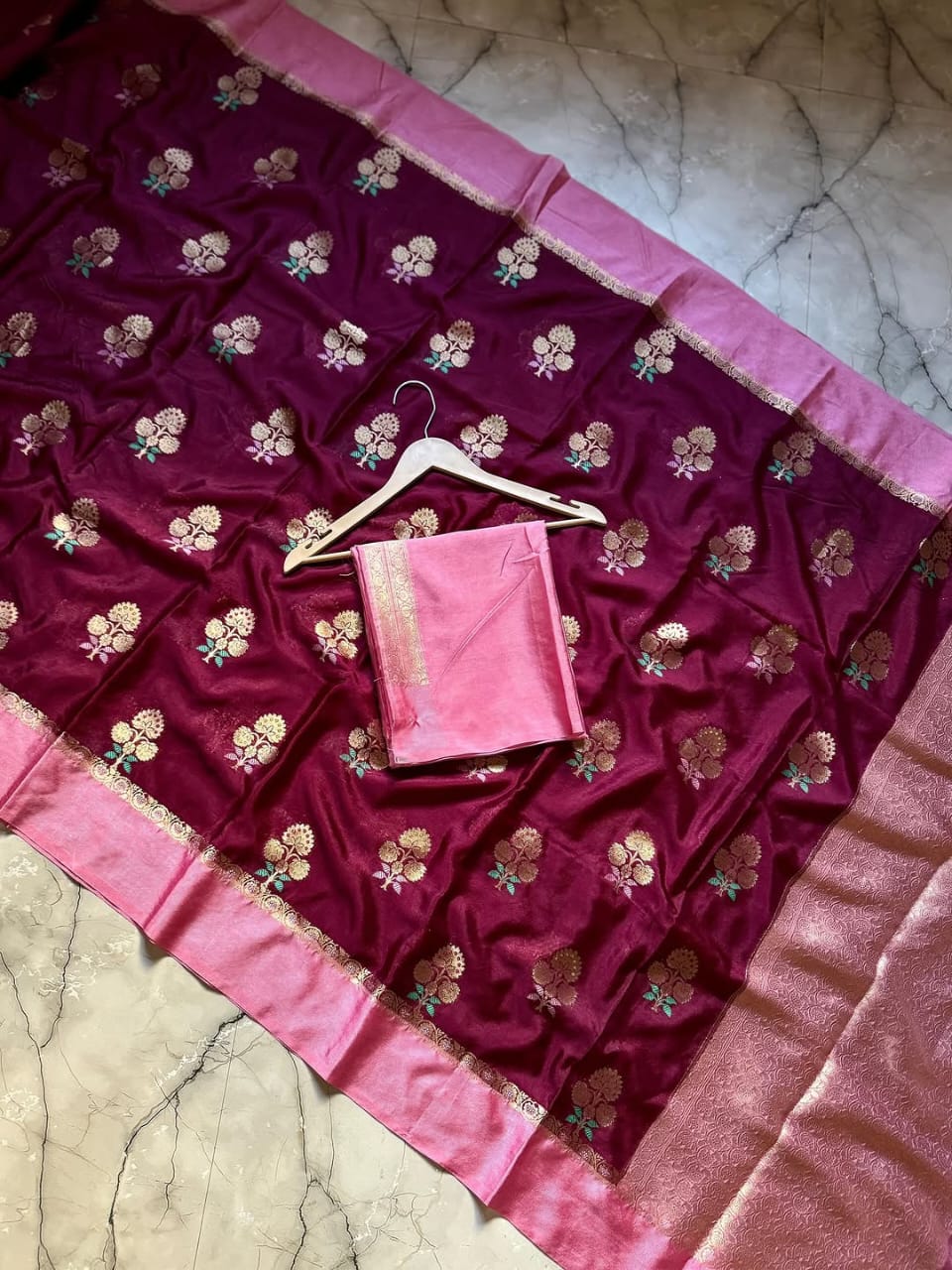 Maroon with Pink Bridal Warm Silk Premium Banarasi Saree