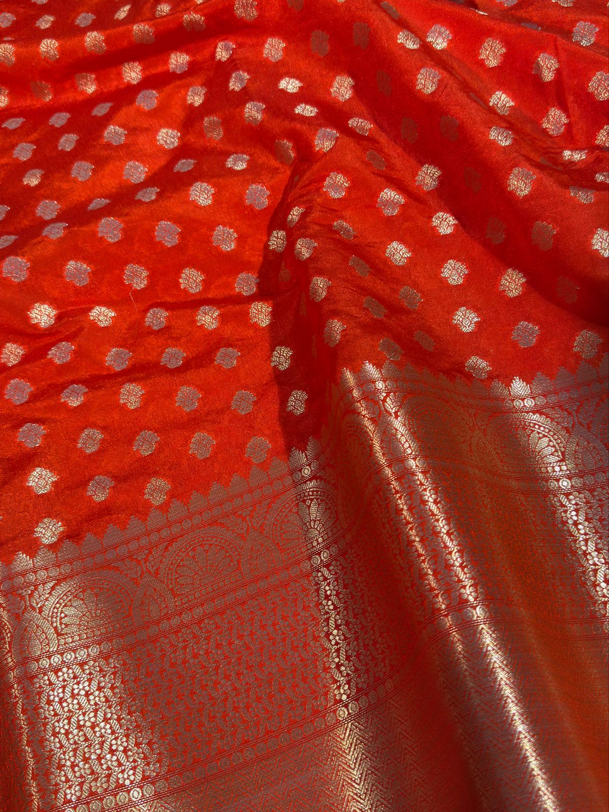 Orange Premium Chiniya Silk Zari Buti Weave Banarasi Saree