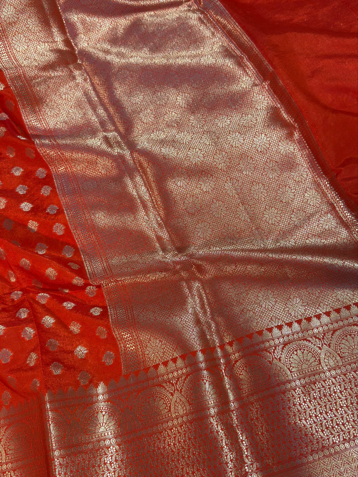 Orange Premium Chiniya Silk Zari Buti Weave Banarasi Saree