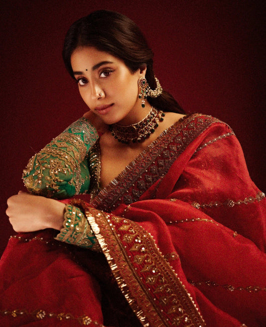 Jahnvi Kapoor Ma’am Inspired Sindoori Red Saree