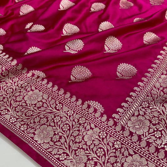 BEAUTIFUL BRIDAL RANI PINK PREMIUM MASHRU KATAN SILK BANARASI SAREE