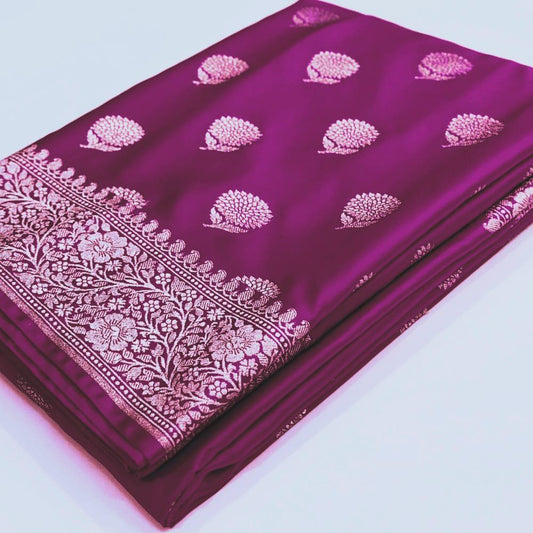 BEAUTIFUL VOILET PREMIUM MASHRU KATAN ZARI BUTI WEAVE BANARASI SAREE