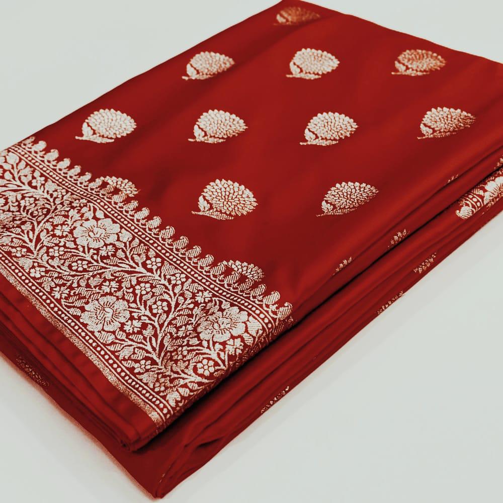 BRIDAL RED PREMIUM MASHRU KATAN ZARI BUTI WEAVE BANARASI SAREE