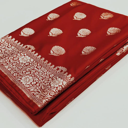 BRIDAL RED PREMIUM MASHRU KATAN ZARI BUTI WEAVE BANARASI SAREE