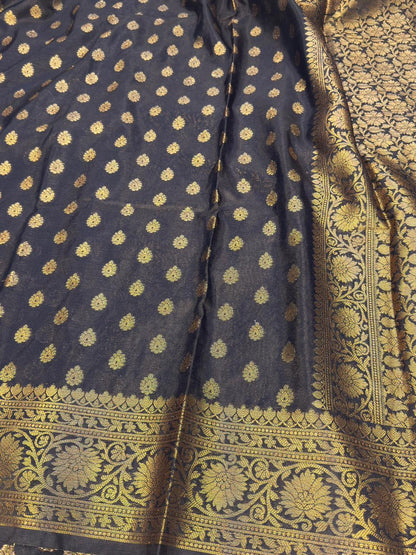 Exclusive Black Bridal Soft Kaath Bandh Weave Warm Silk Banarasi Saree