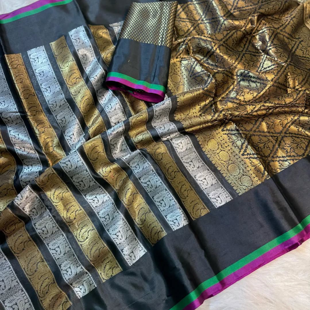 Nita Ambani Mam Inspired Black Katan Silk Banarasi Saree