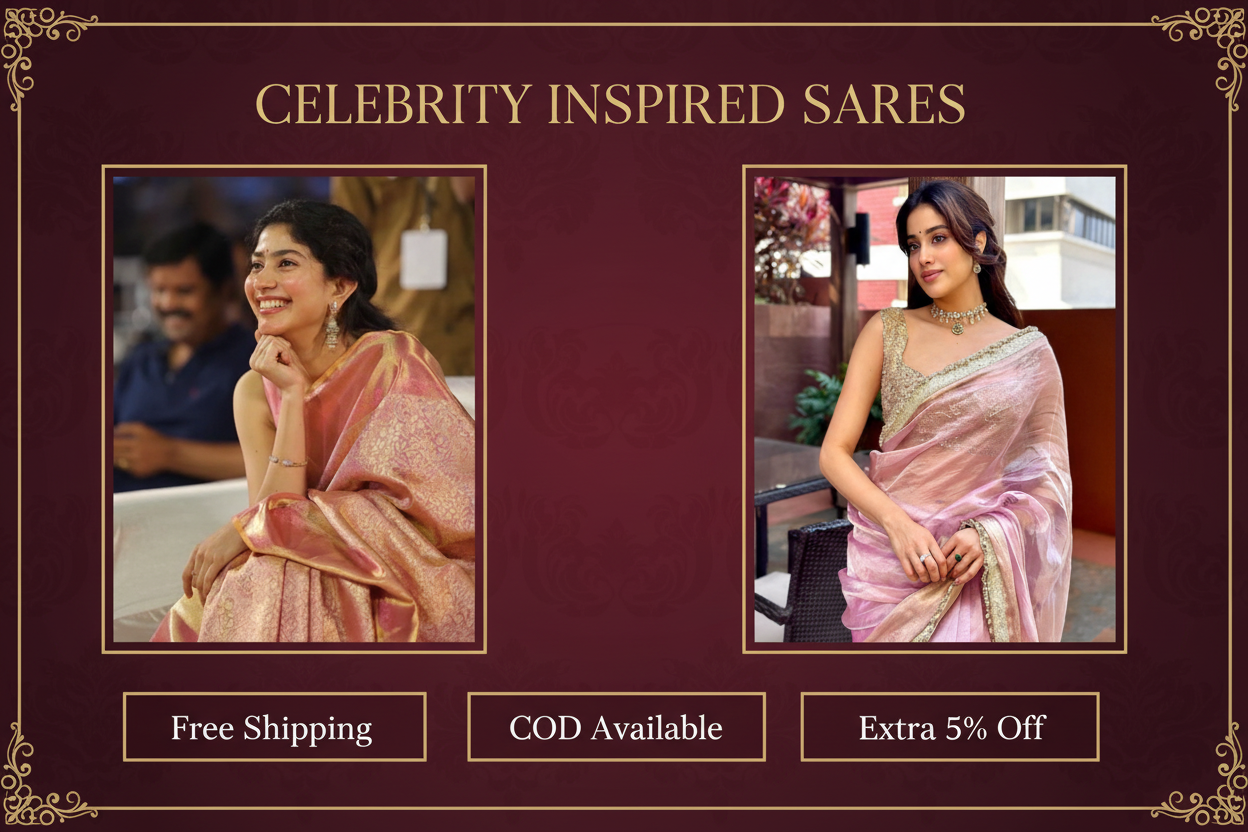 Celebrity Inspired Sarees Banner - Burgundy Background