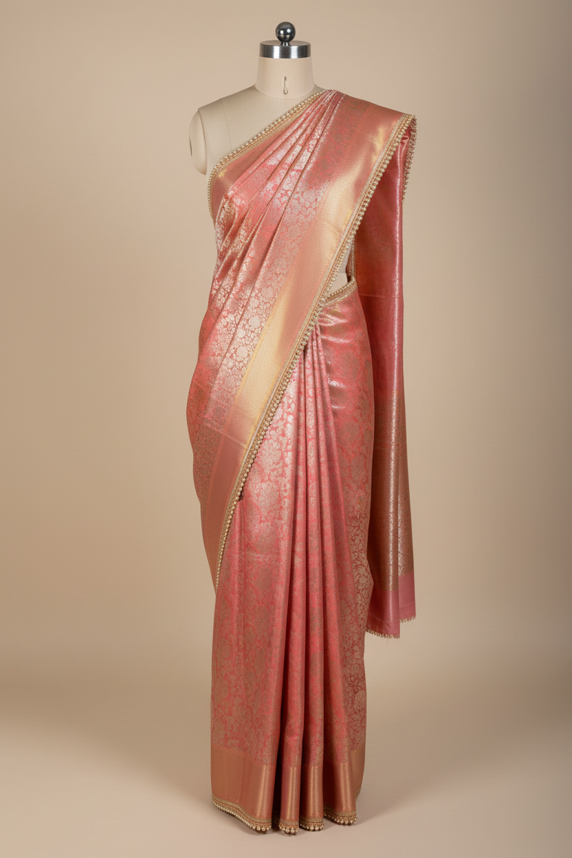 Pink Peach Banarasi Silk Saree