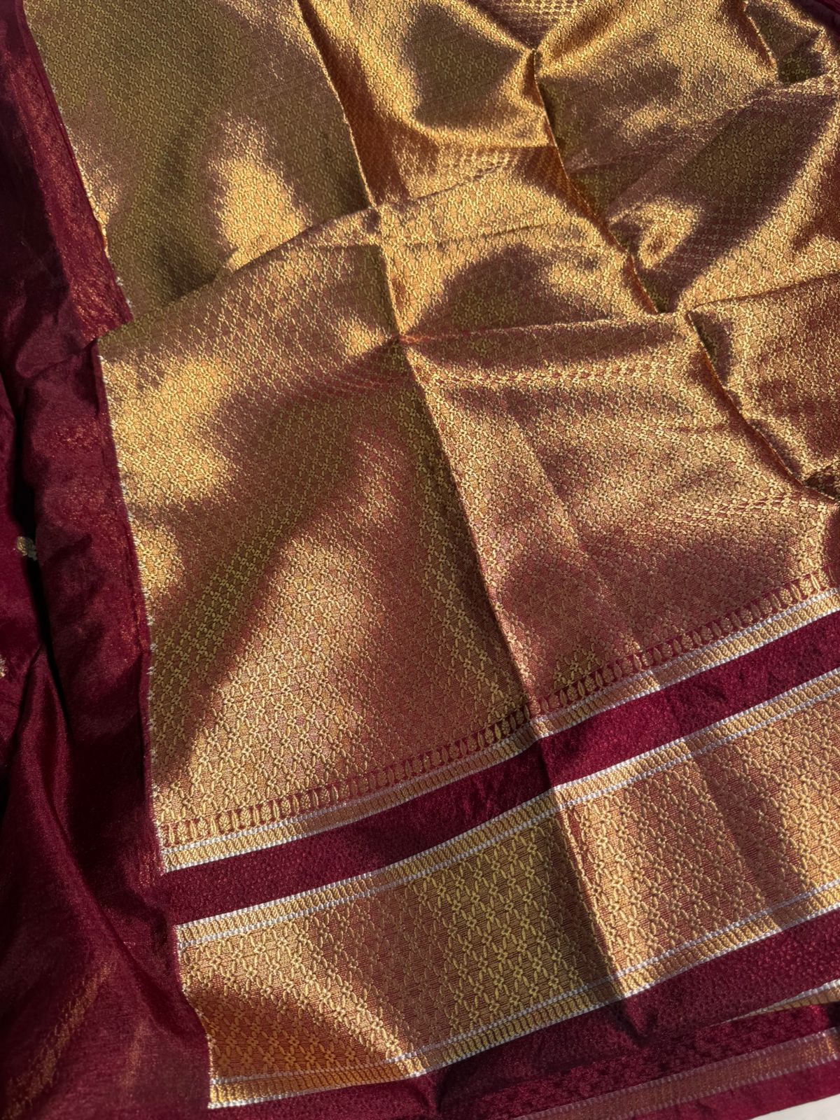 Dark Brown Premium Chiniya Silk Saree