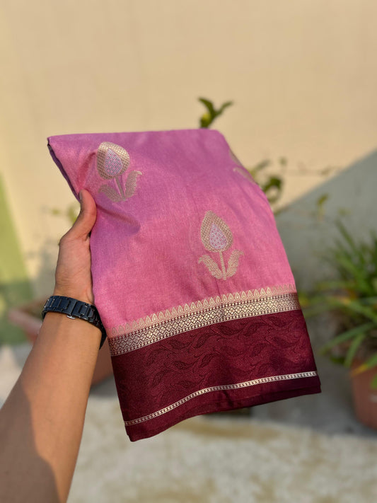 Pink with Wine Bridal Warm Silk Banarasi Saree