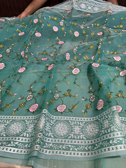 Masterpiece Designer Chikankari Organza Banarasi Saree