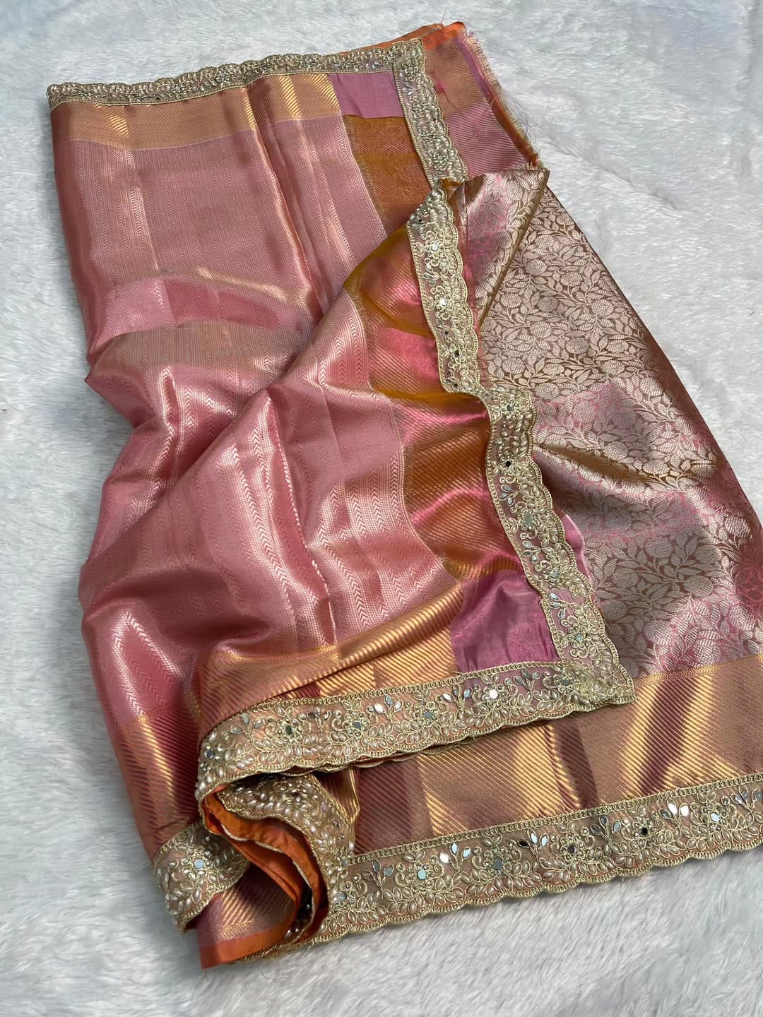 Bridal Banarasi Tissue Silk Saree with Premium Moti Lace