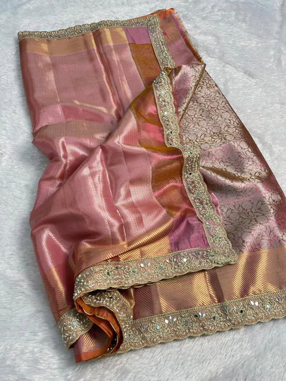 Bridal Banarasi Tissue Silk Saree with Premium Moti Lace