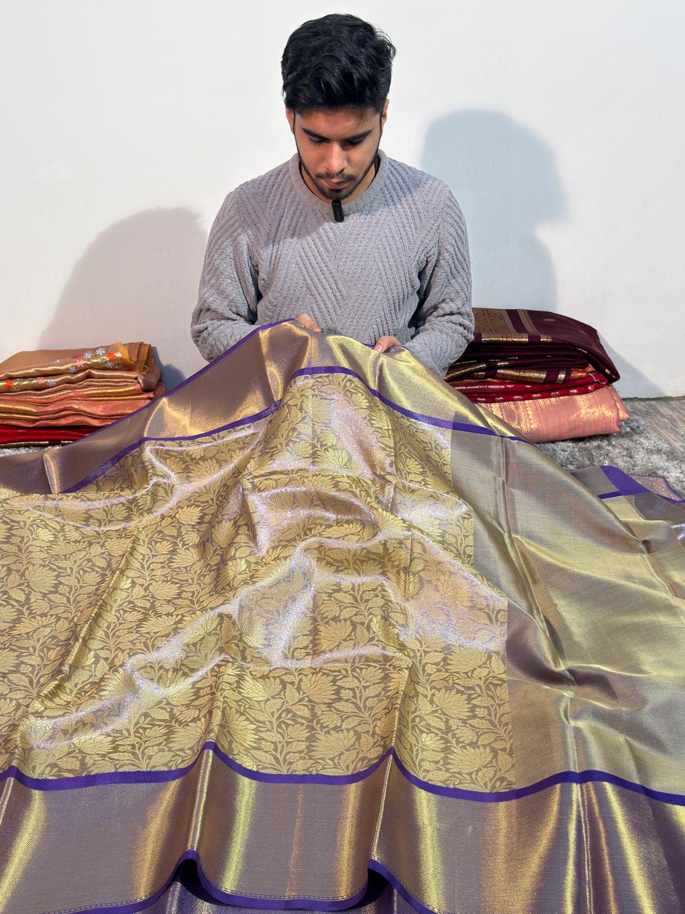 Premium Tissue Silk Banarasi Saree with Floral Zari Weave