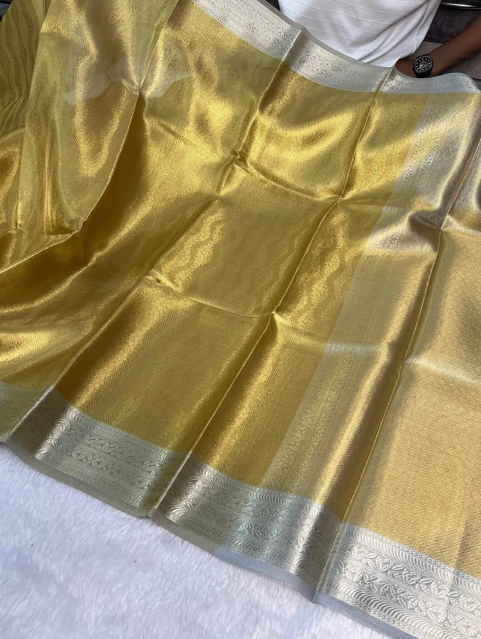 Gold With Silver Premium Banarasi Tissue Silk Saree