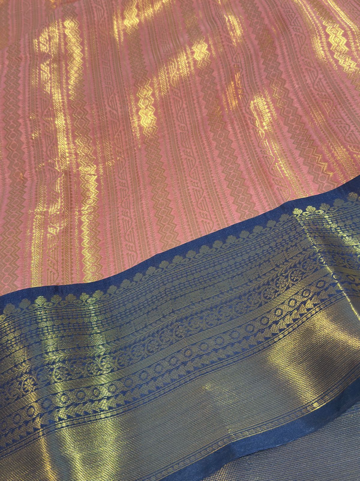 Pink with Blue Premium Kanjivaram Brocade Tissue Silk Banarasi Saree