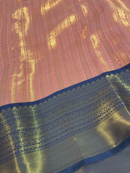 Pink with Blue Premium Kanjivaram Brocade Tissue Silk Banarasi Saree
