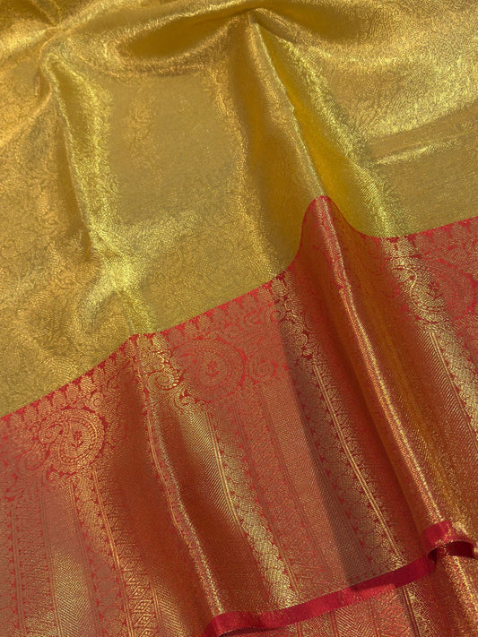 Gold with Red Premium Kanjivaram Tissue Silk Banarasi Saree