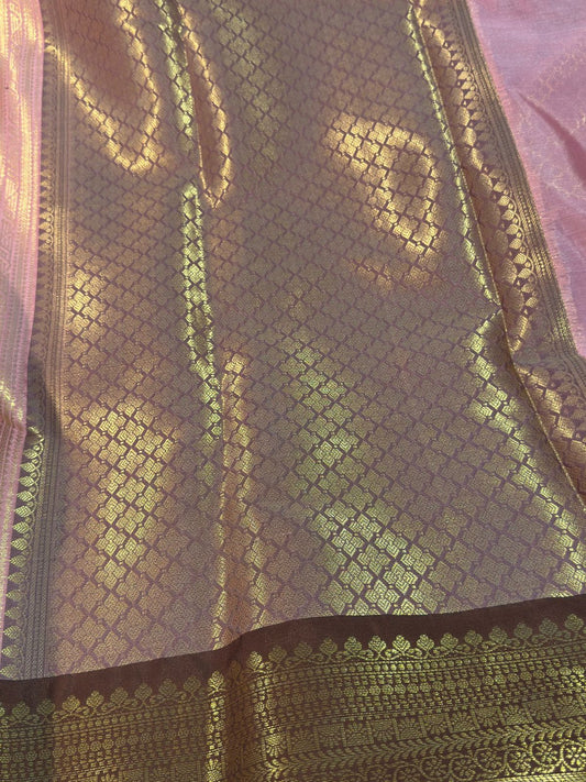 Pink with Brown Premium Kanjeevaram Tissue Silk Saree