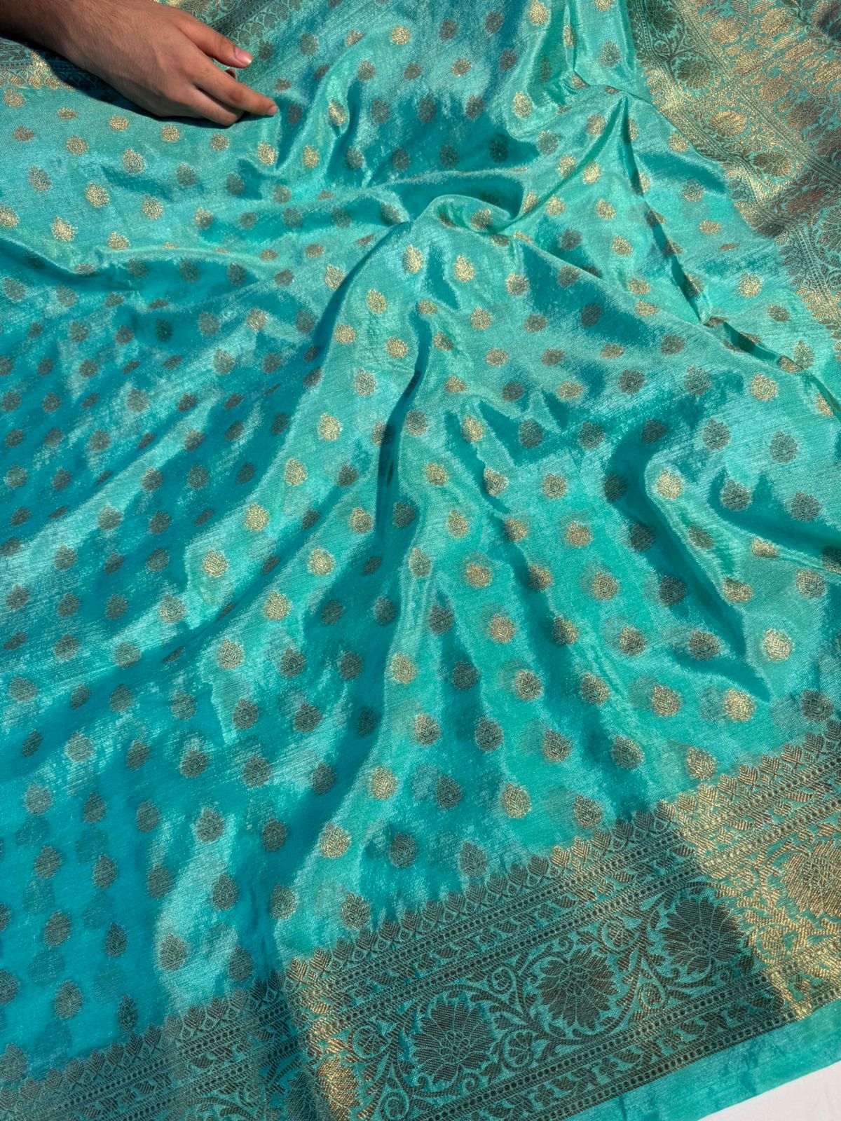 Seagreen Premium Georgette Silk Buti Weave Banarasi Saree