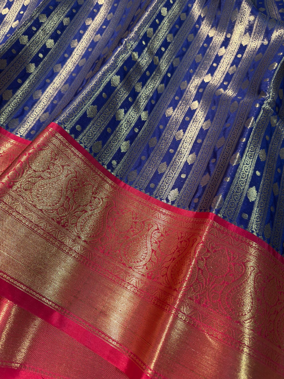 Royal Blue with Pink Premium Kanjivaram Tissue Silk Banarasi Saree