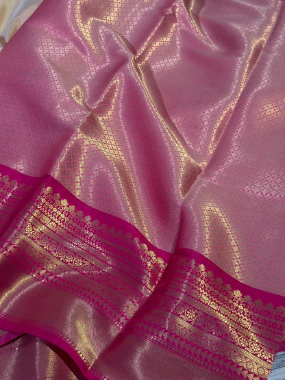 Cream with Pink Premium Kanjivaram Brocade Tissue Silk Banarasi Saree