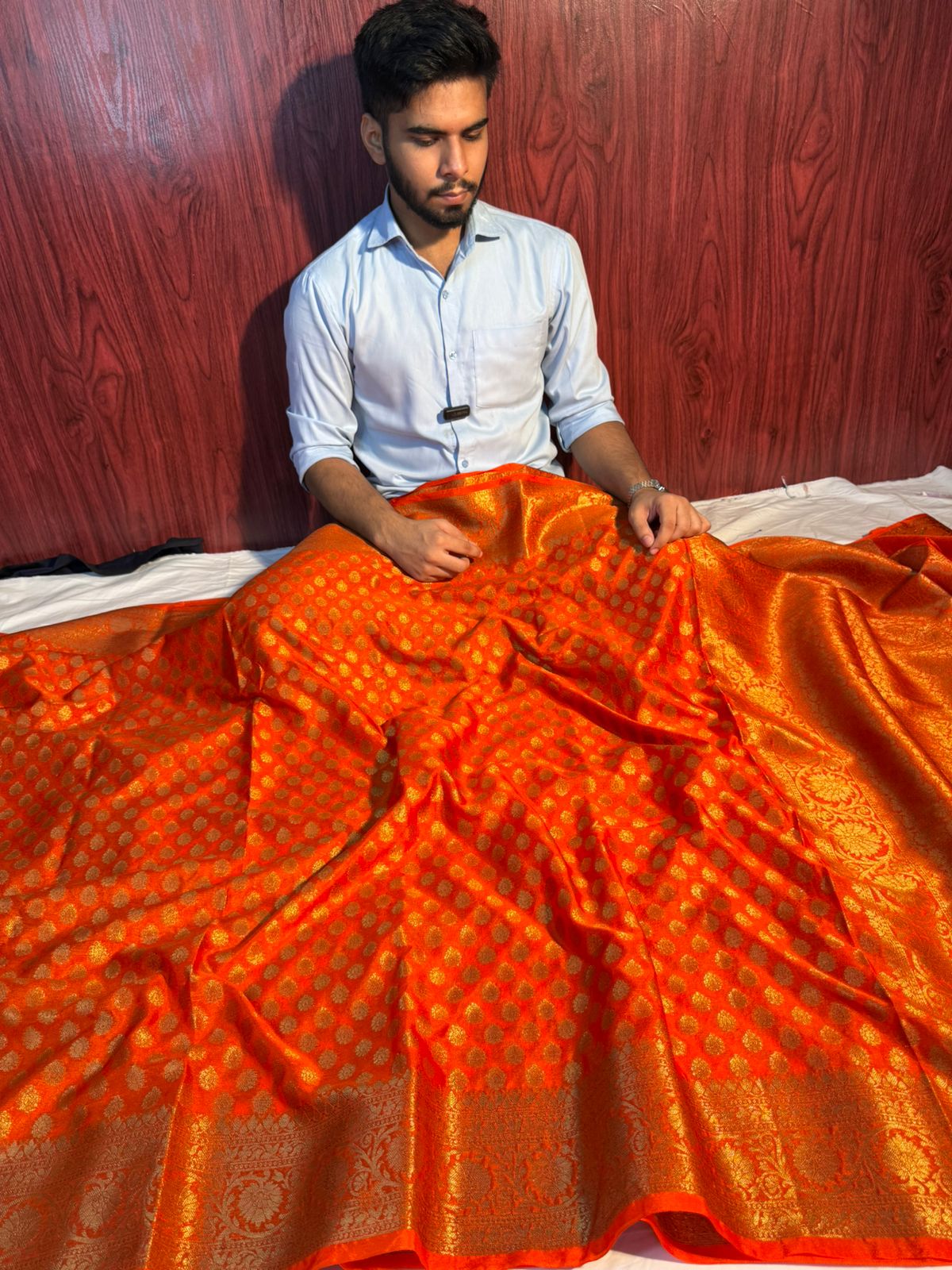 Bridal Orange Georgette Silk Banarasi Saree
