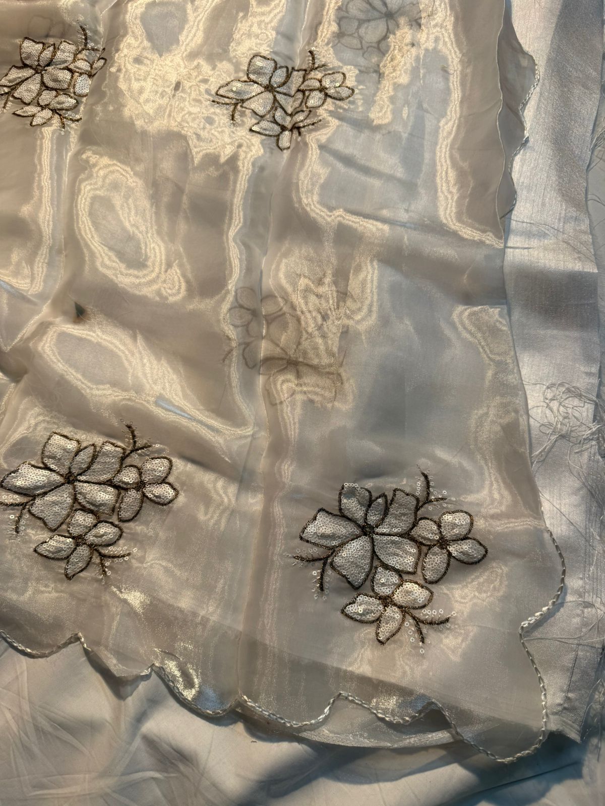 White Shimmery Tissue Designer Saree with Sequence Buta