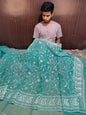 Pastel Seagreen Designer Chikankari Organza Banarasi Saree
