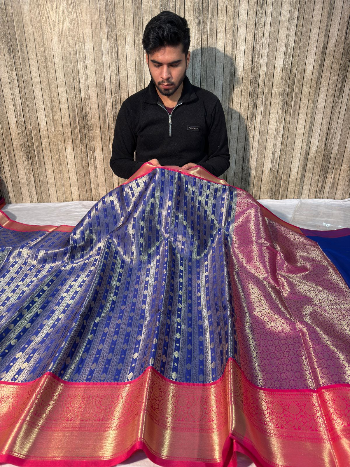 Royal Blue with Pink Premium Kanjivaram Tissue Silk Banarasi Saree