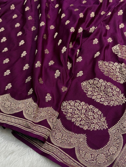 Wine Premium Mashru Katan Silk Banarasi Saree