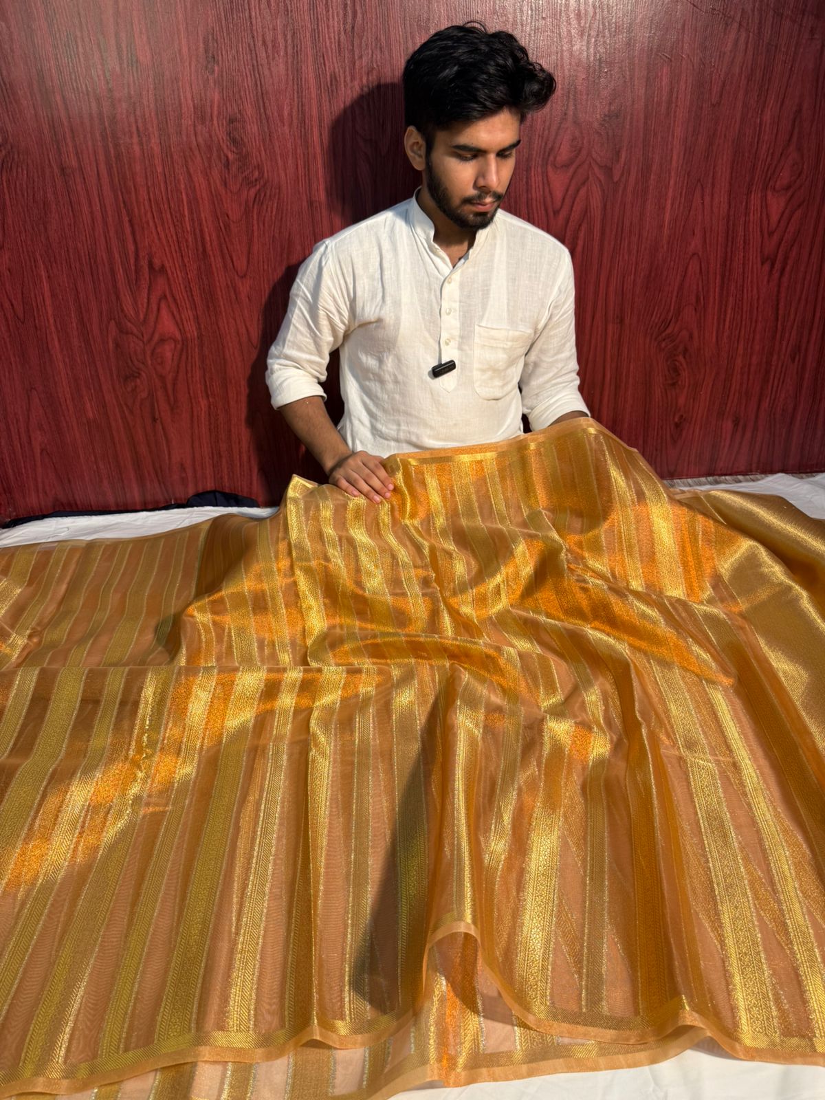 Metallic Orange Premium Tissue Silk Saree