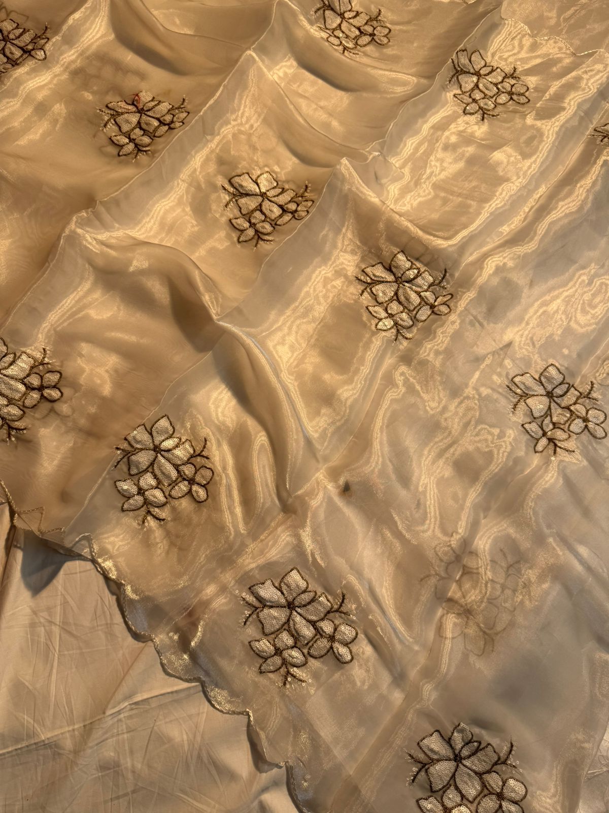 White Shimmery Tissue Designer Saree with Sequence Buta