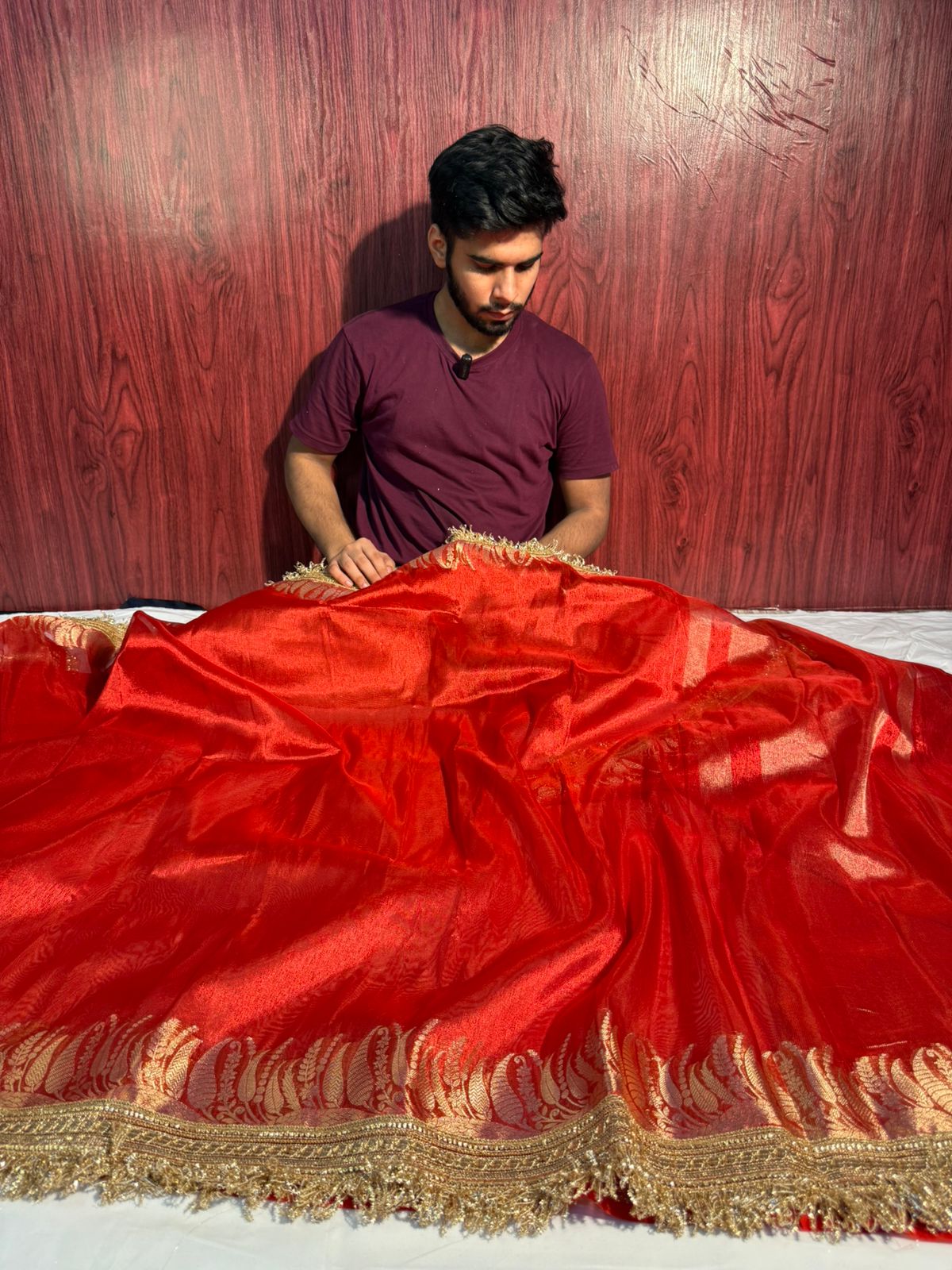 Bridal Red Maharani Tissue Silk Banarasi Saree with Premium Lace Work