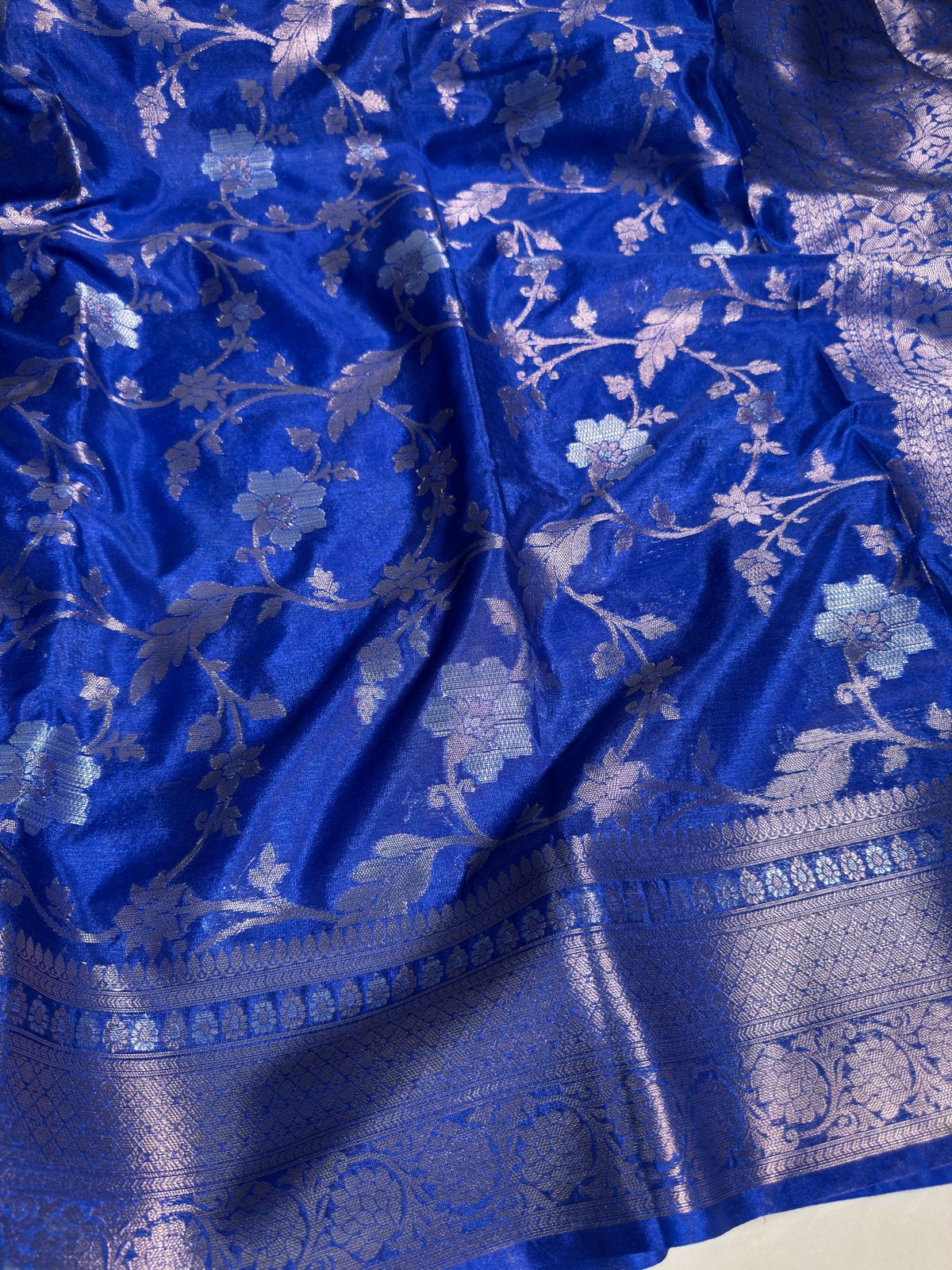 Royal Blue Chiniya Silk Saree with Premium Floral Jaal Weave