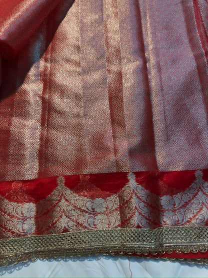 Beautiful Red Organza Silk Banarasi Saree with Premium Lace