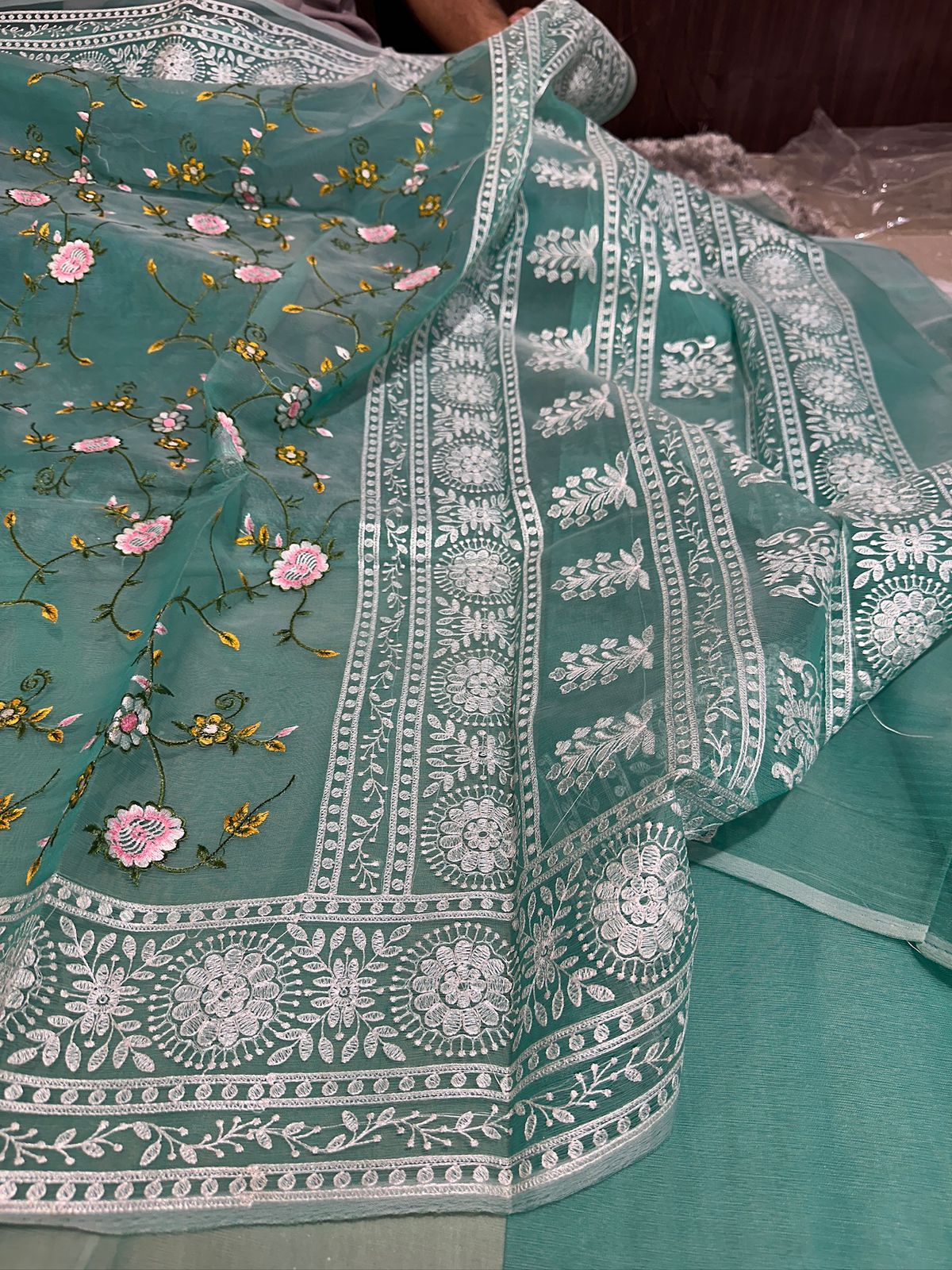 Masterpiece Designer Chikankari Organza Banarasi Saree