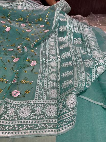 Masterpiece Designer Chikankari Organza Banarasi Saree