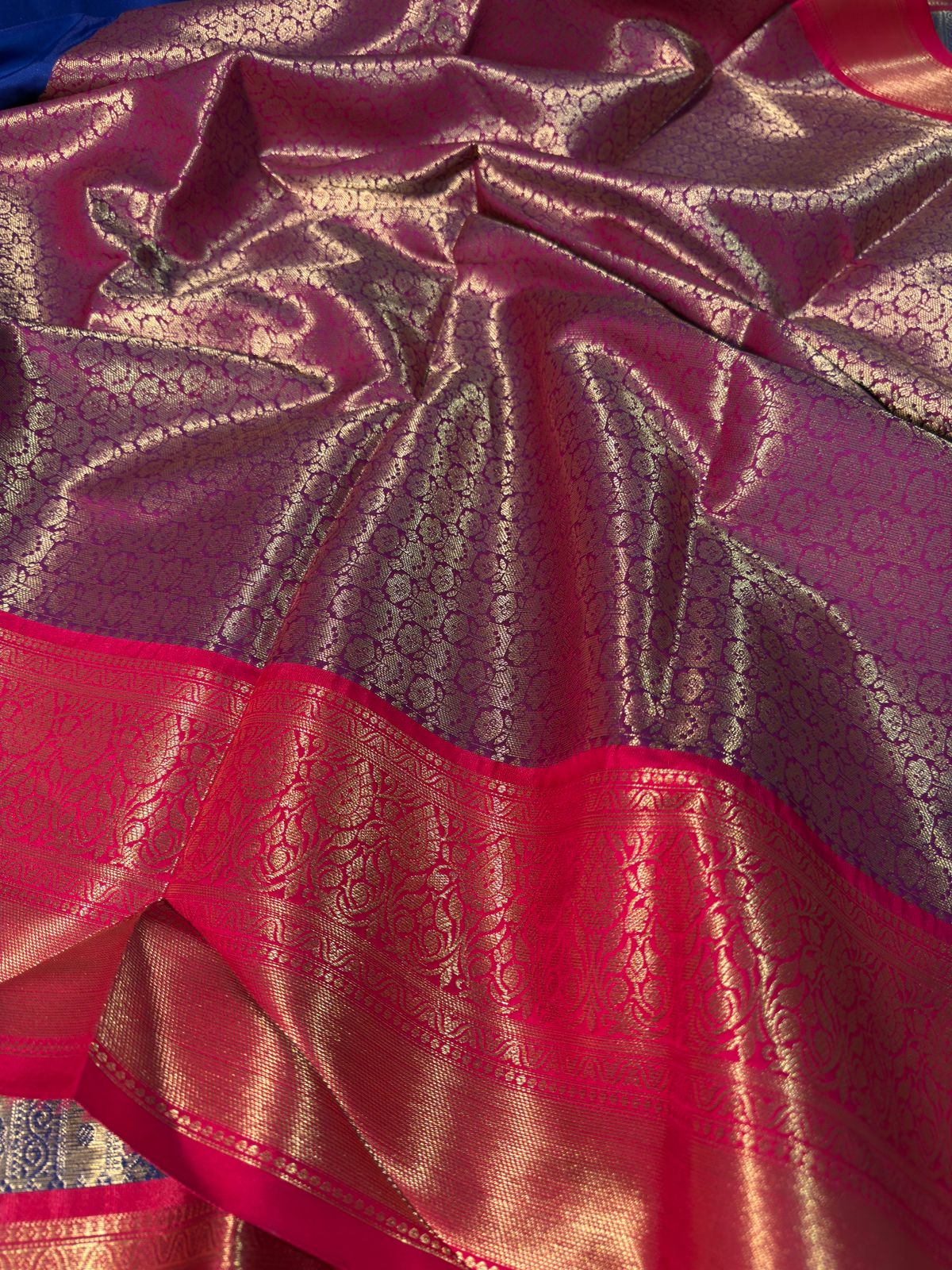 Royal Blue with Pink Premium Kanjivaram Tissue Silk Banarasi Saree