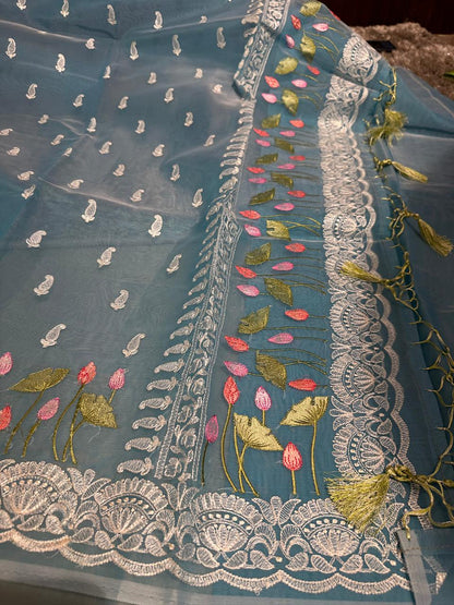 Masterpiece Designer Chikankari Organza Banarasi Saree
