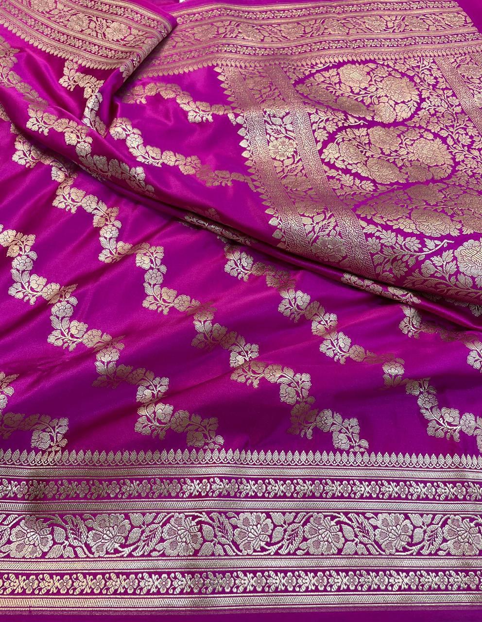Rani Pink Premium Mashru Katan Silk Banarasi Saree