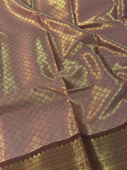Pink with Brown Premium Kanjeevaram Tissue Silk Saree