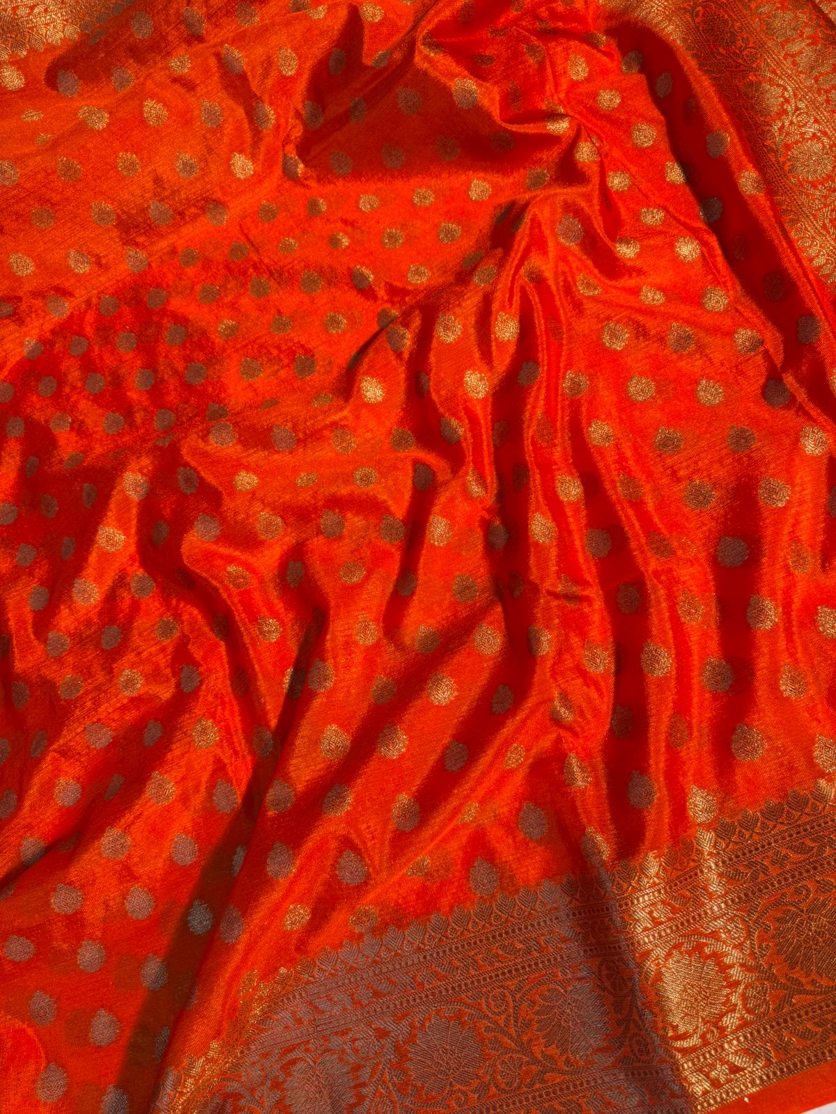 Orange Georgette Silk Zari Buti Banarasi Saree