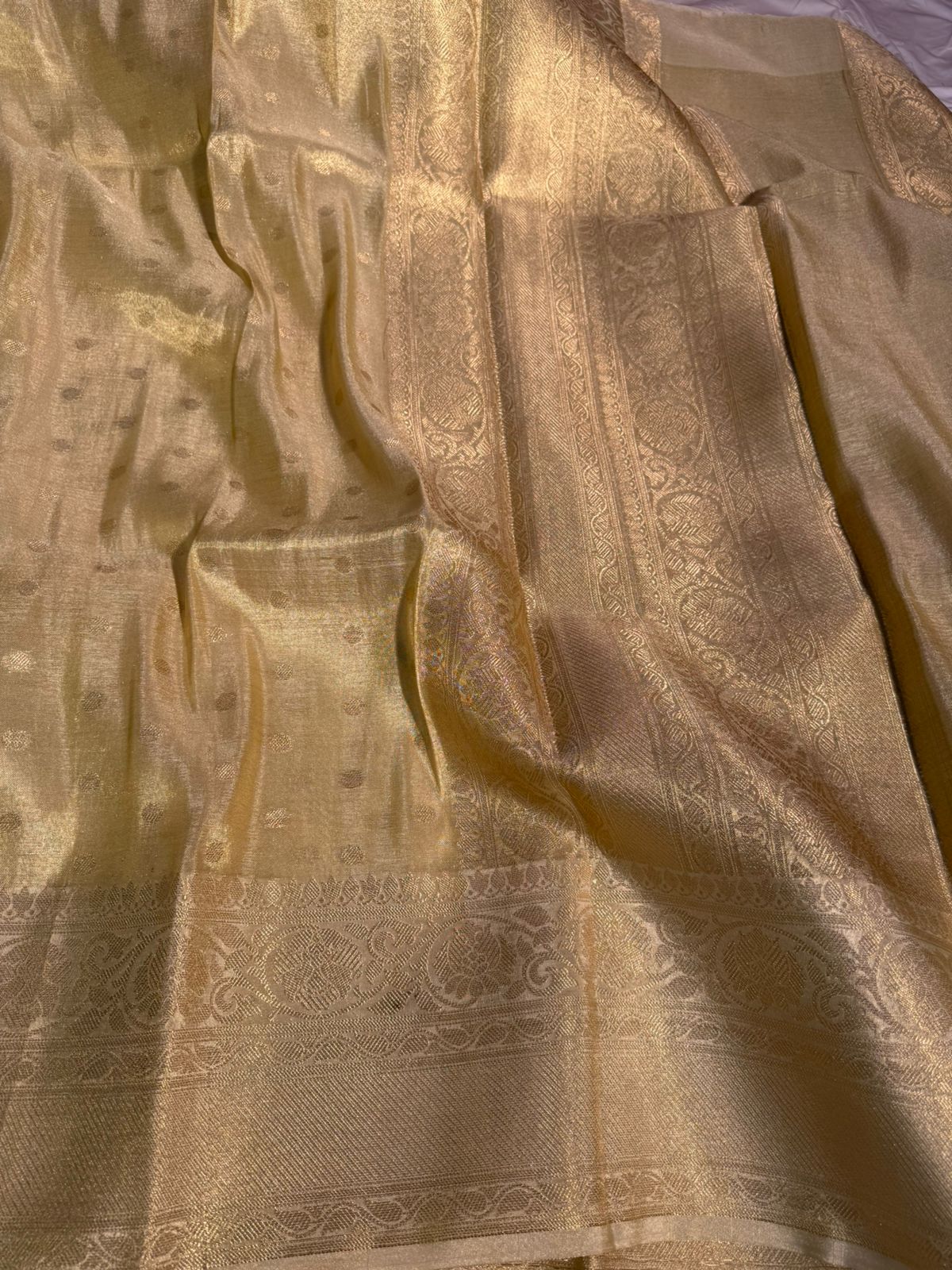 Premium Natural Ivory Shade Tissue Silk Saree with Zari Buti Weave