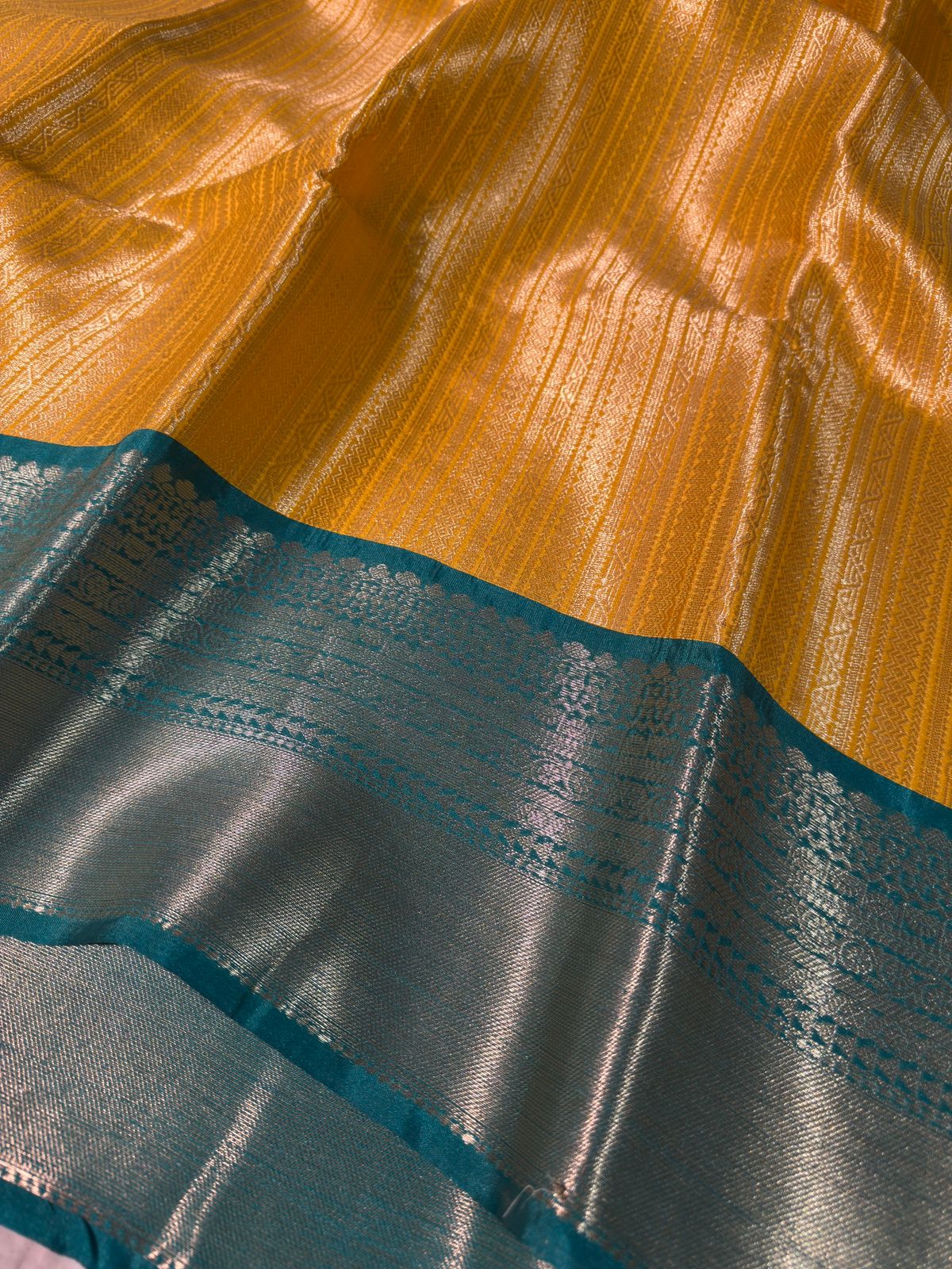 Yellow with Seagreen Premium Kanjeevaram Tissue Silk Banarasi Saree
