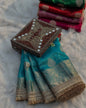 Metallic Firozi Bridal Tissue Silk Banarasi Saree with Premium Lace