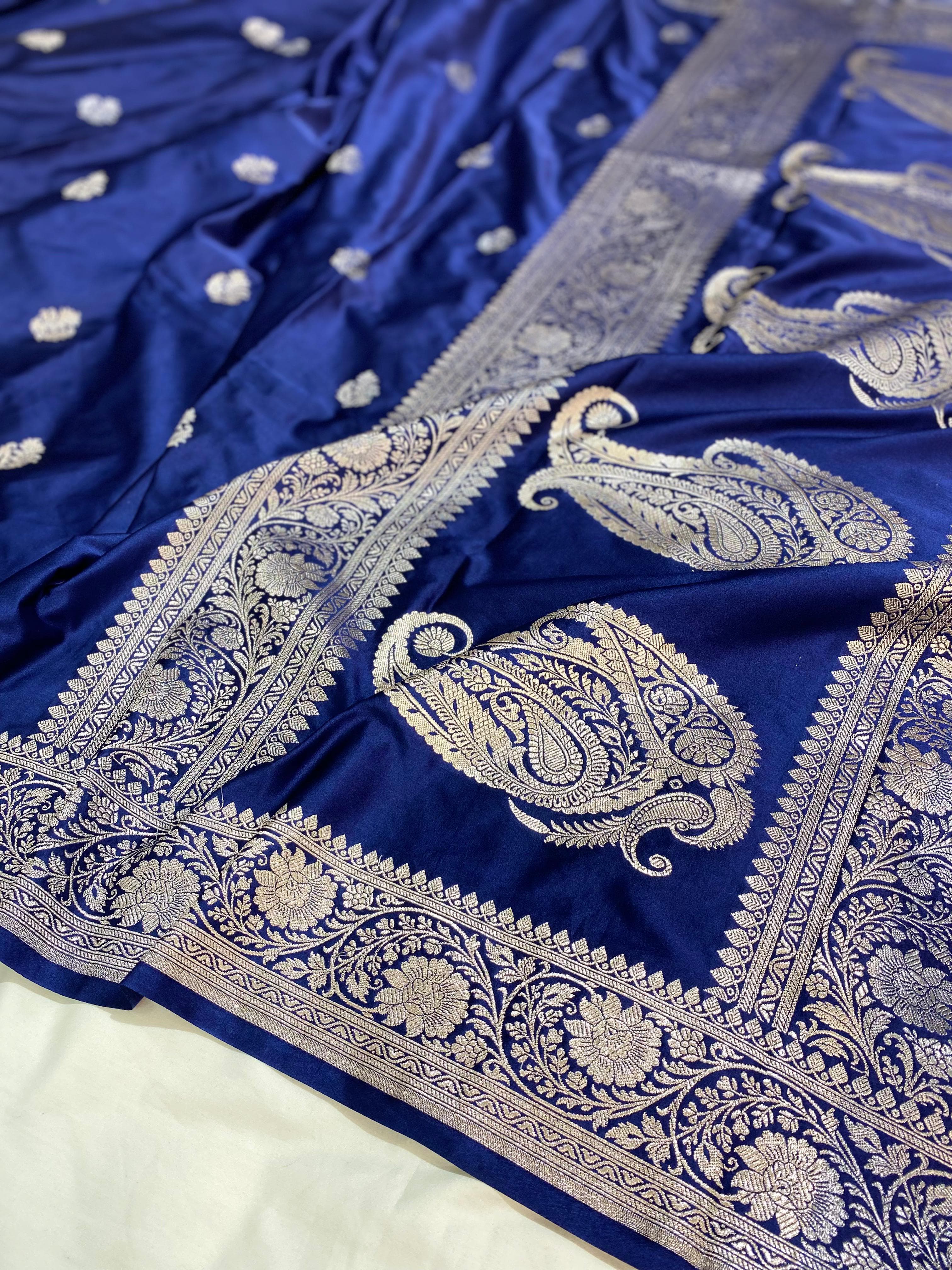 Royal Blue Premium Mashru Katan Silk Banarasi Saree