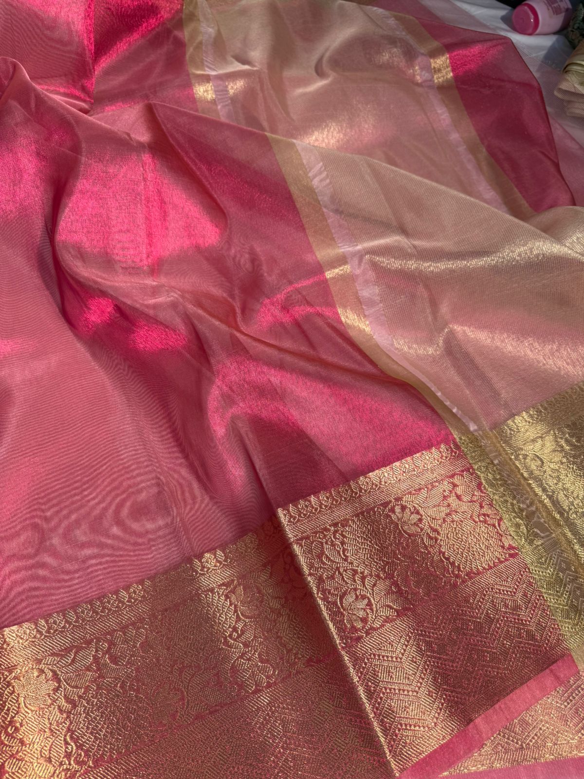 Metallic Pink Tissue Silk Banarasi Saree