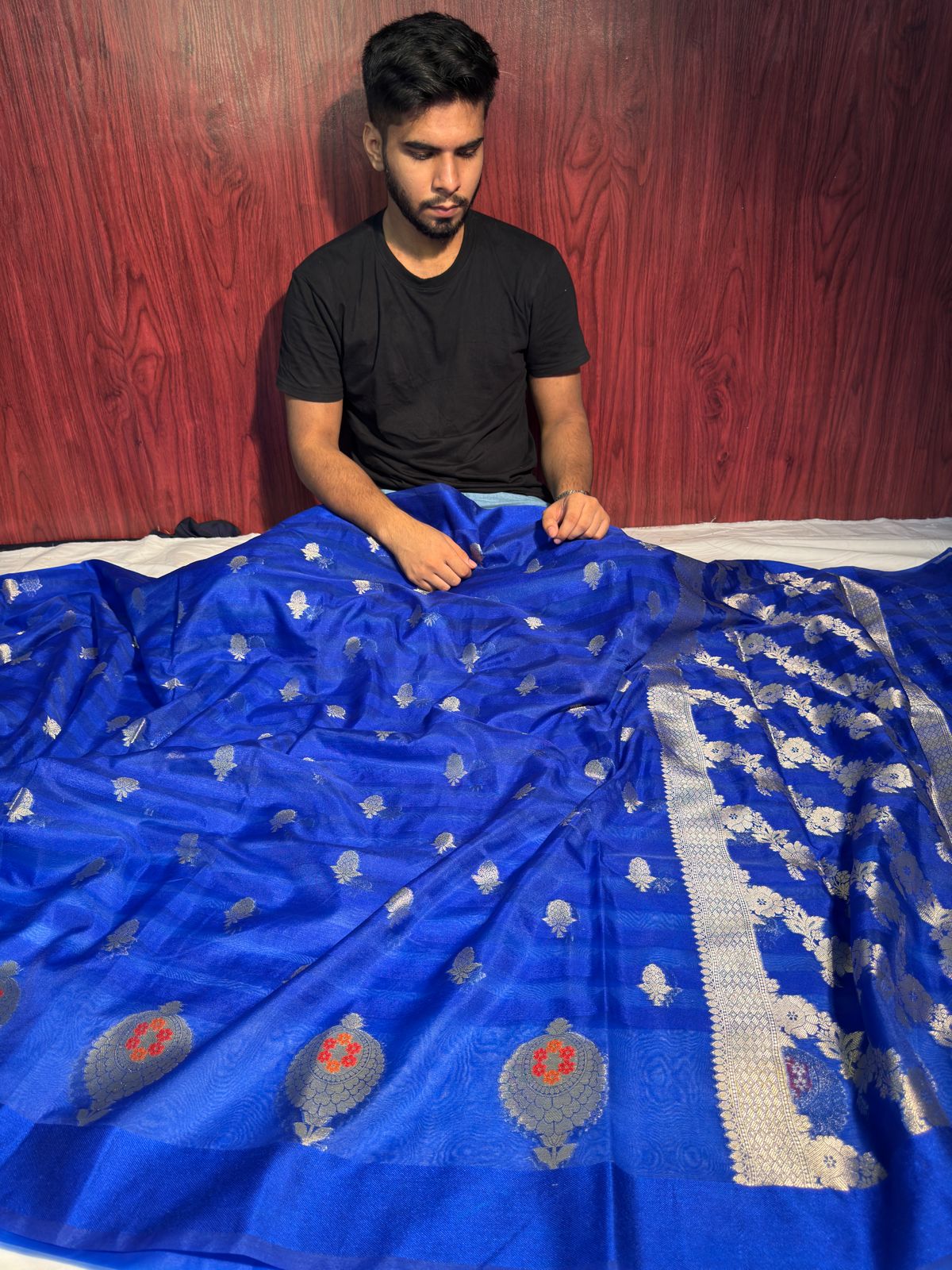 Royal Blue Handloom Inspired Meenakari Organza Banarasi Saree